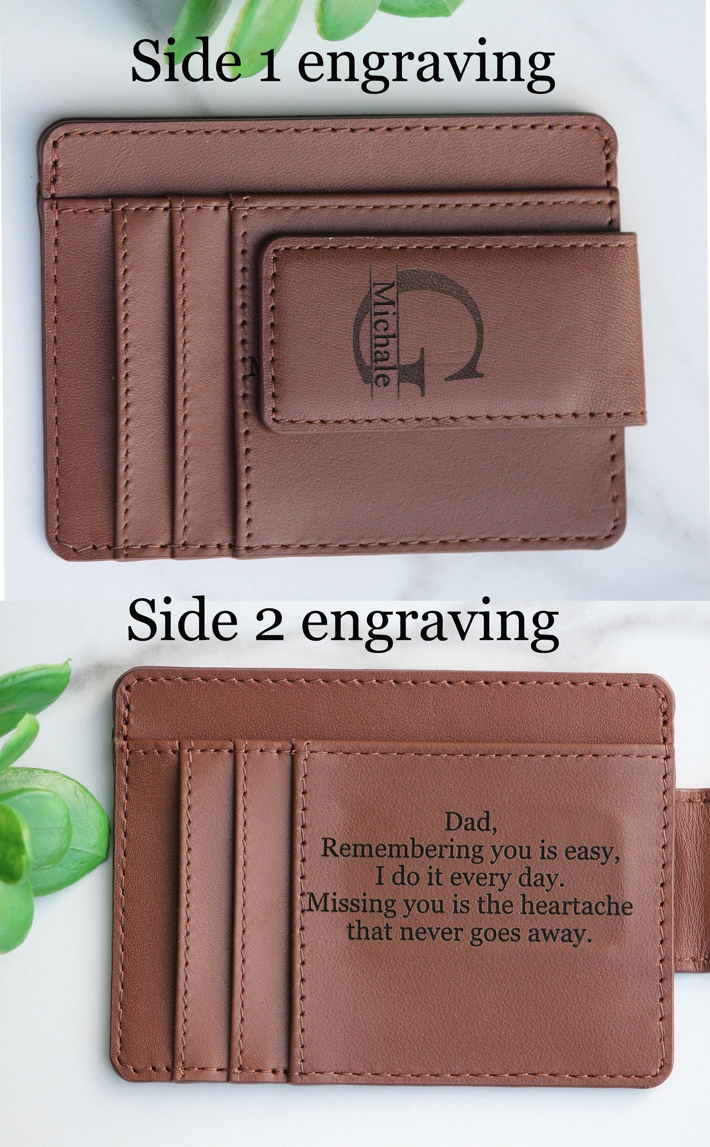 Personalized Leather Magnetic Money Clip, Slim Wallet Men, Front Pocket Wallet, Monogrammed Money Clip - Birthday, Anniversary Gift