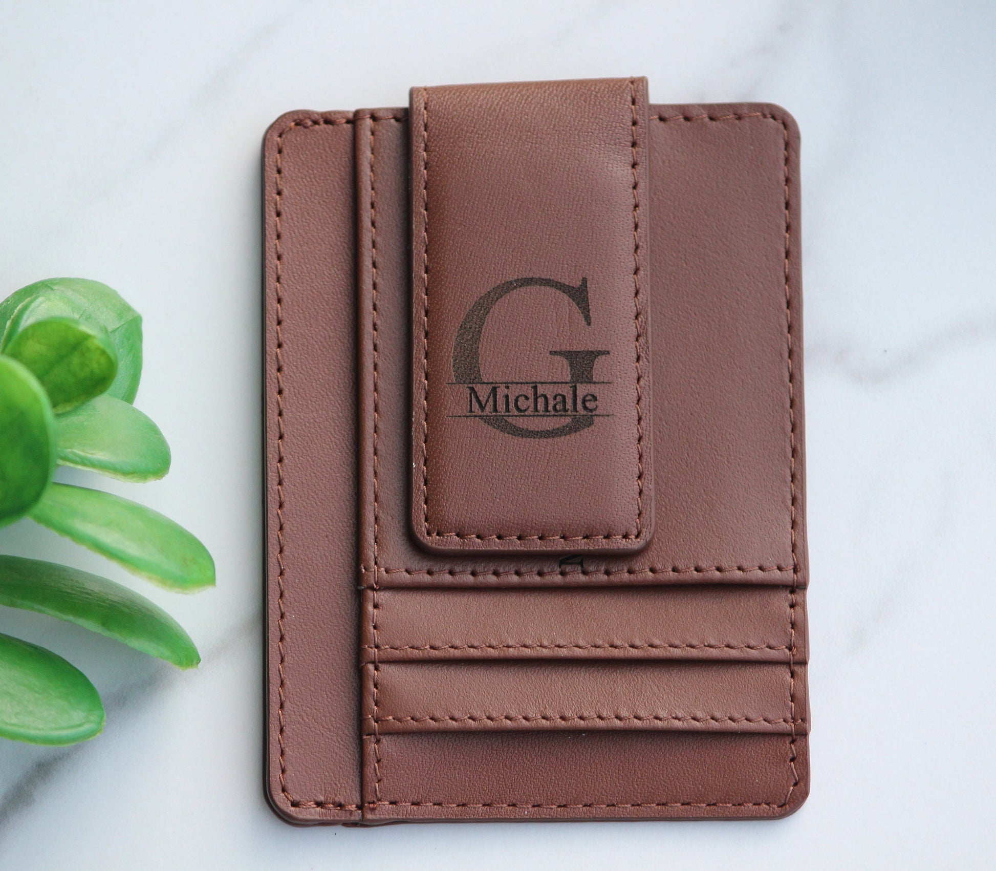 Personalized Leather Magnetic Money Clip, Slim Wallet Men, Front Pocket Wallet, Monogrammed Money Clip - Birthday, Anniversary Gift