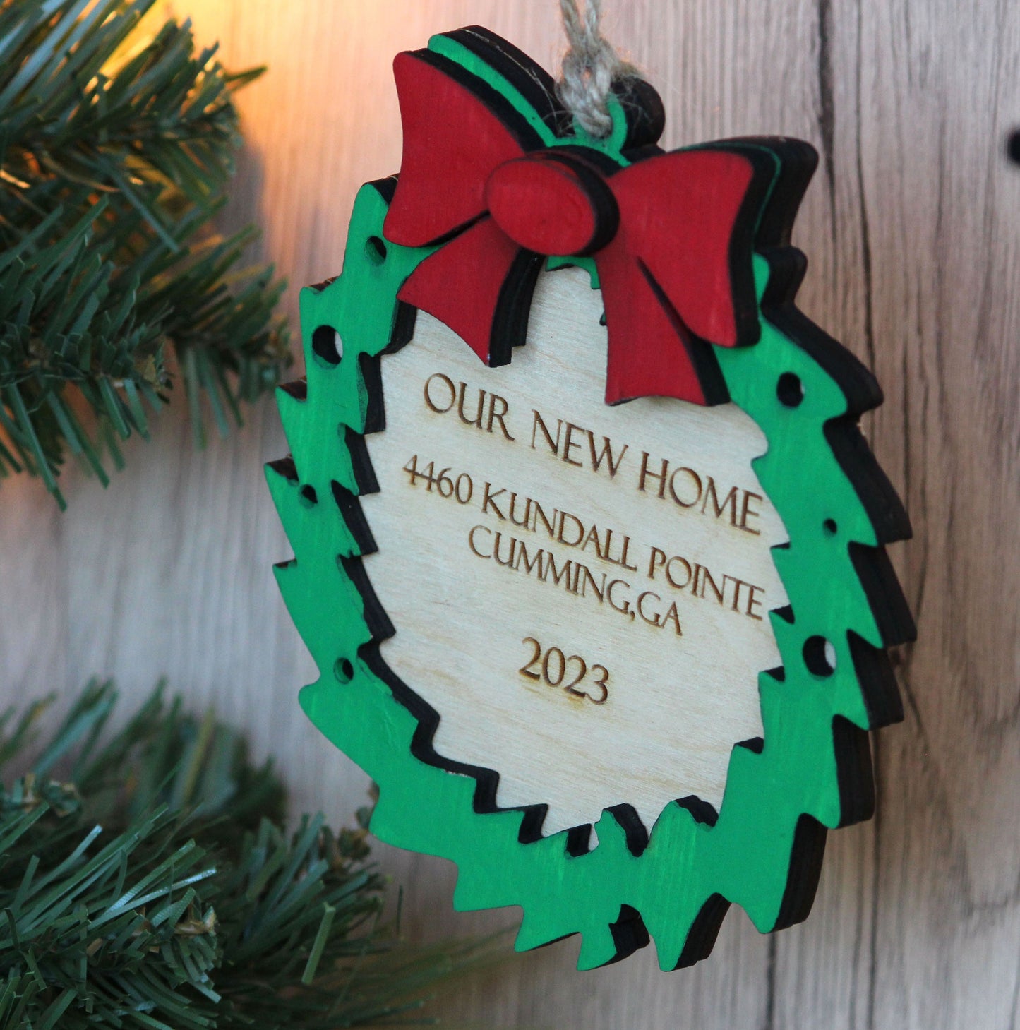 Personalized Wooden Ornament, New Home Christmas Tree Ornament, Custom Wood Ornament With Home Address