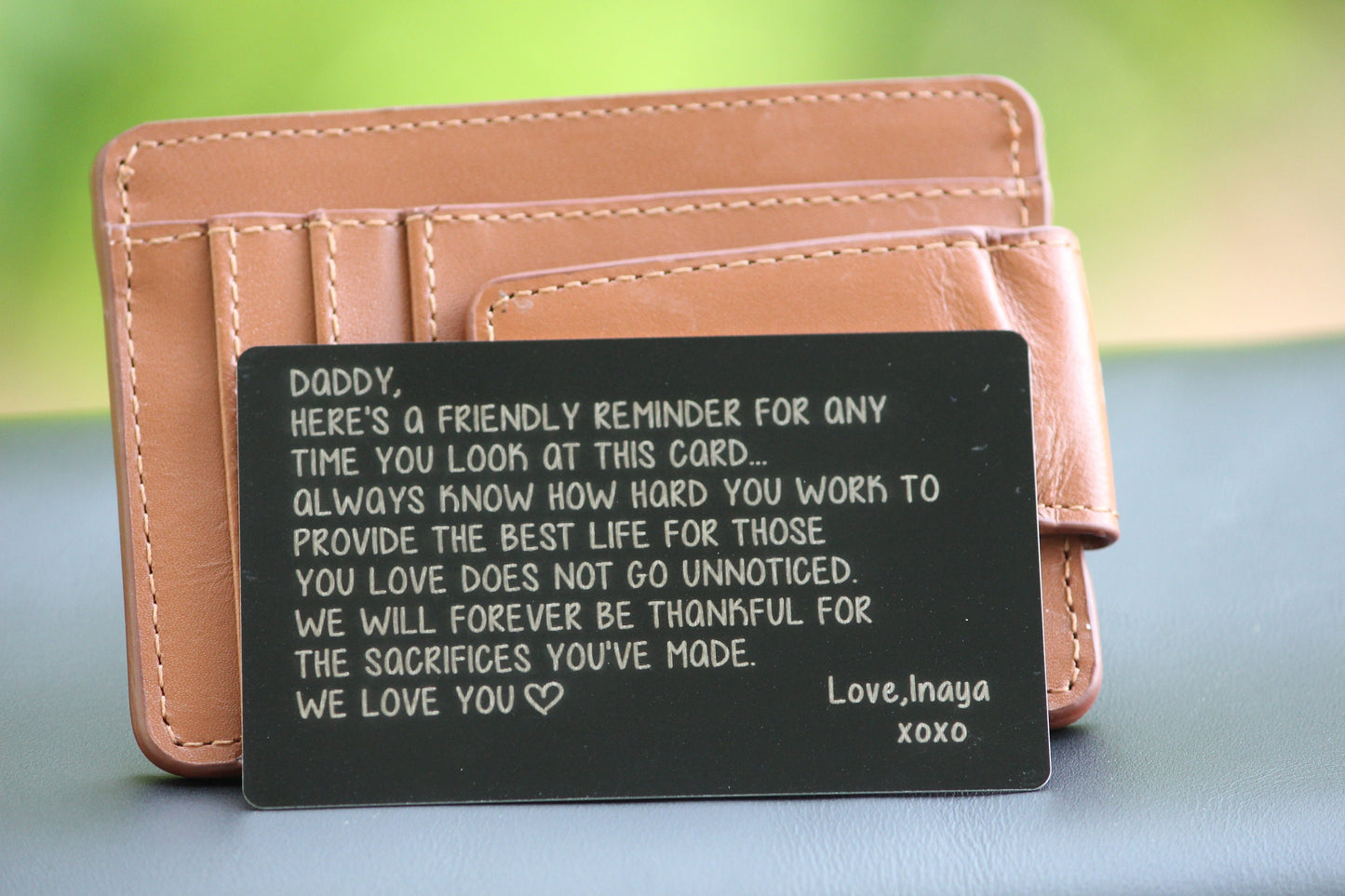 Personalized Handwritten Wallet Card, Fathers Day Card for Dad from Son or Daughter - Remind Dad How Much He Means to You Laser Engraved