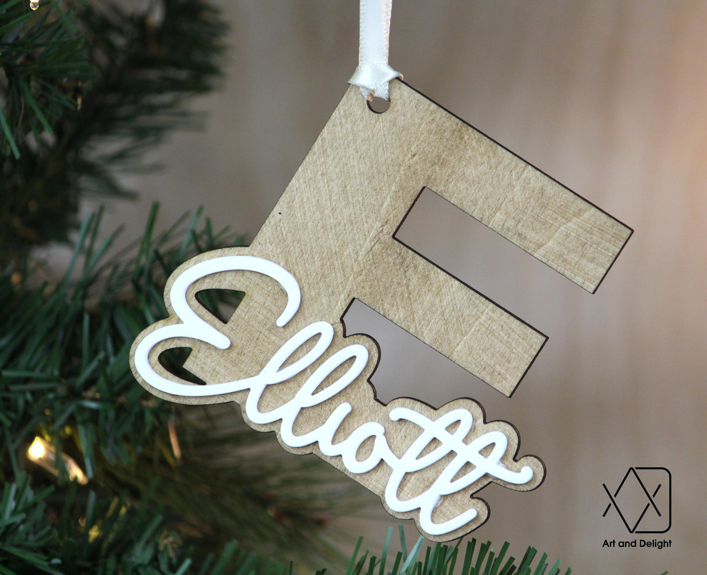 Stocking Name Tag wood, Personalized Name Wood Acrylic Letter Christmas Ornament, Custom Name Ornament, Initial Monogram Rustic Ornament