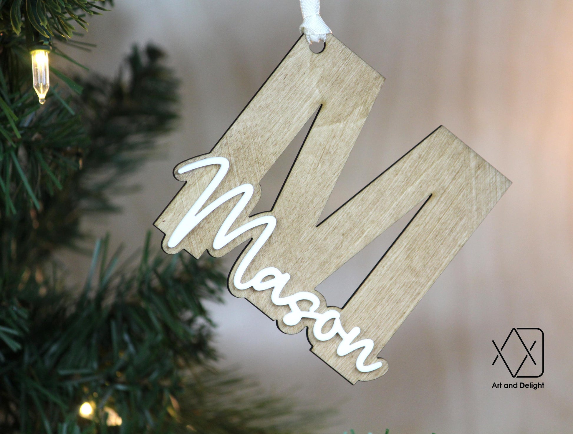 Stocking Name Tag wood, Personalized Name Wood Acrylic Letter Christmas Ornament, Custom Name Ornament, Initial Monogram Rustic Ornament