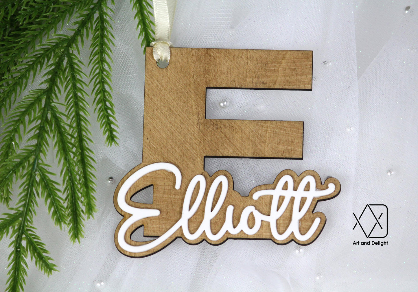 Stocking Name Tag wood, Personalized Name Wood Acrylic Letter Christmas Ornament, Custom Name Ornament, Initial Monogram Rustic Ornament