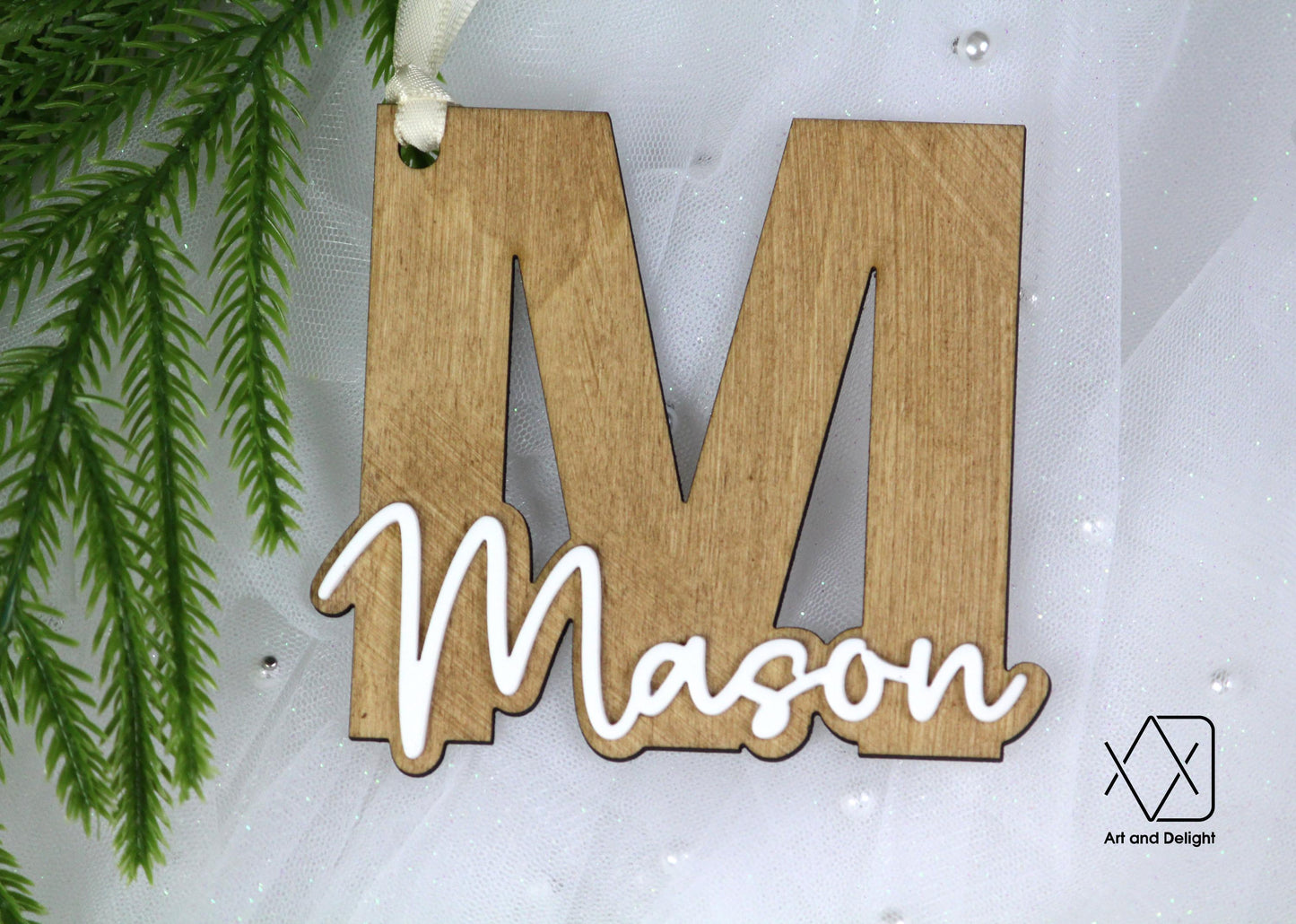 Stocking Name Tag wood, Personalized Name Wood Acrylic Letter Christmas Ornament, Custom Name Ornament, Initial Monogram Rustic Ornament