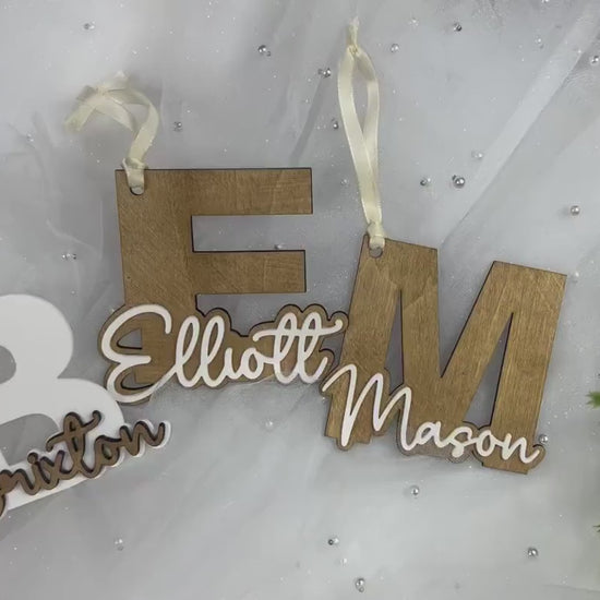 Stocking Name Tag wood, Personalized Name Wood Acrylic Letter Christmas Ornament, Custom Name Ornament, Initial Monogram Rustic Ornament