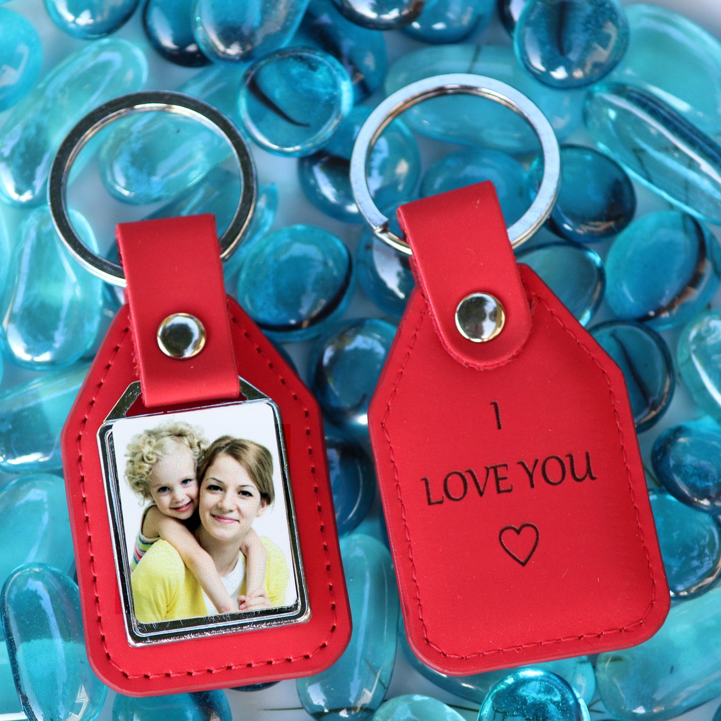 Personalized Photo Key Ring, Double Sided, Drive Safe Key Holder - Unique leather anniversary, Birthday, Fathers Day Gift