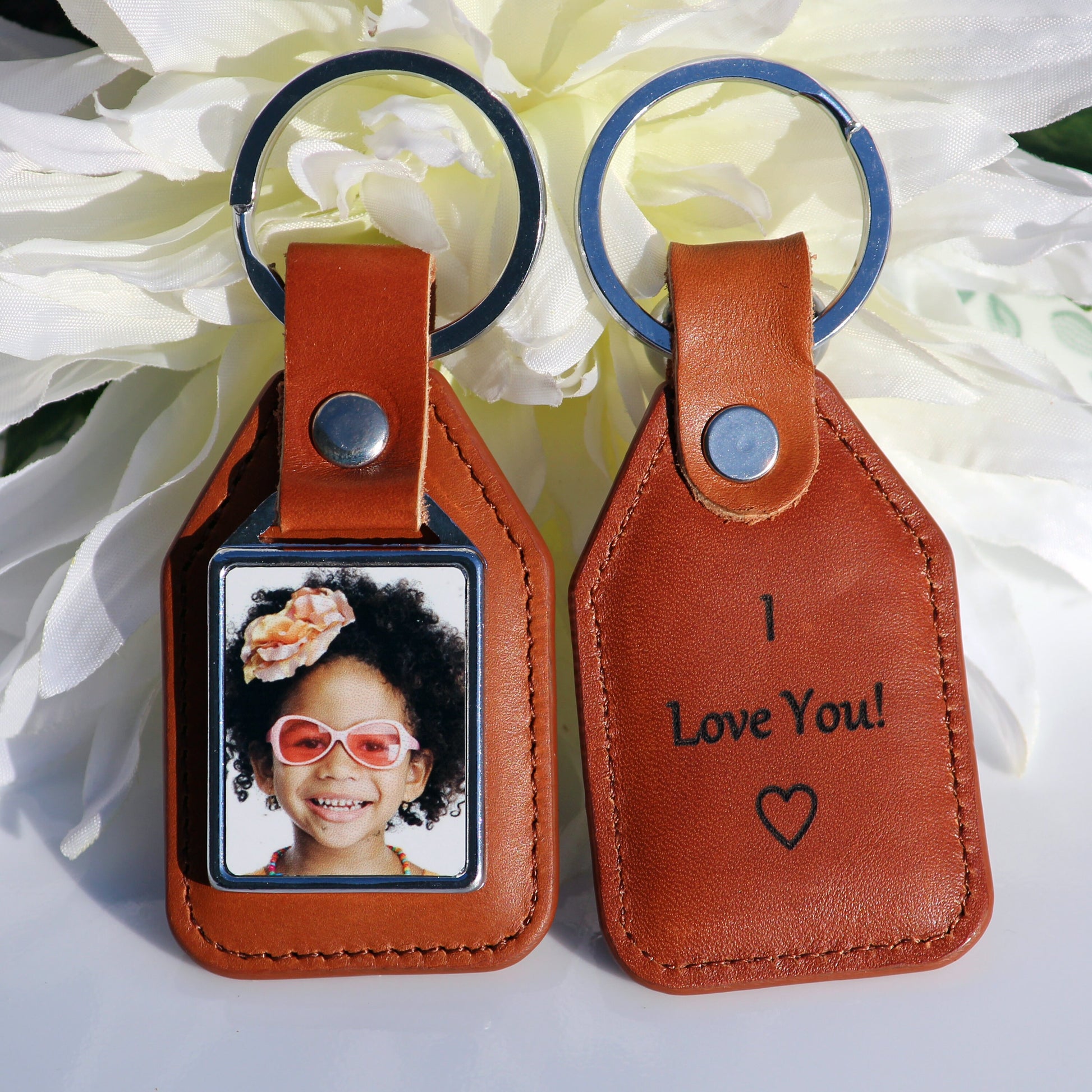 Personalized Photo Key Ring, Double Sided, Drive Safe Key Holder - Unique leather anniversary, Birthday, Fathers Day Gift