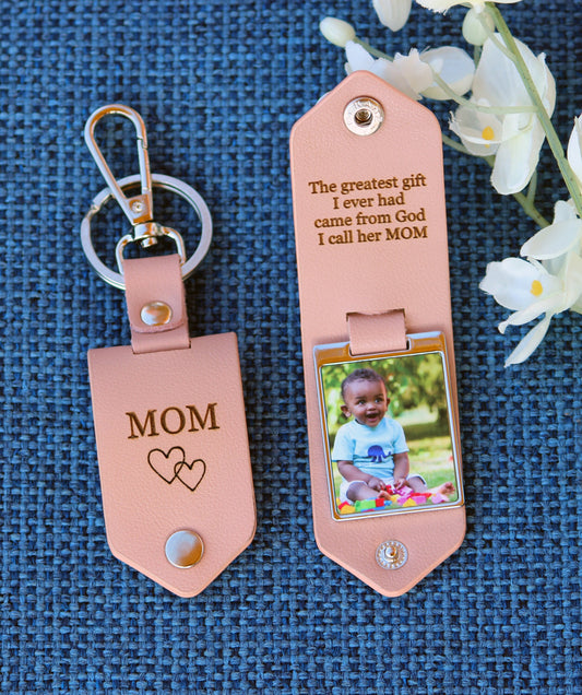 Personalized Photo Keychain, Double Sided Photo, Drive Safe Leather Keychain - Birthday, Anniversary, Wedding, Memorial, Handwritten Gift