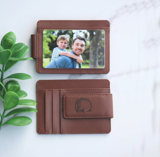 Christmas Gift, Personalized Leather Magnetic Money Clip, Free Wallet Photo Card - Birthday, Anniversary Gift