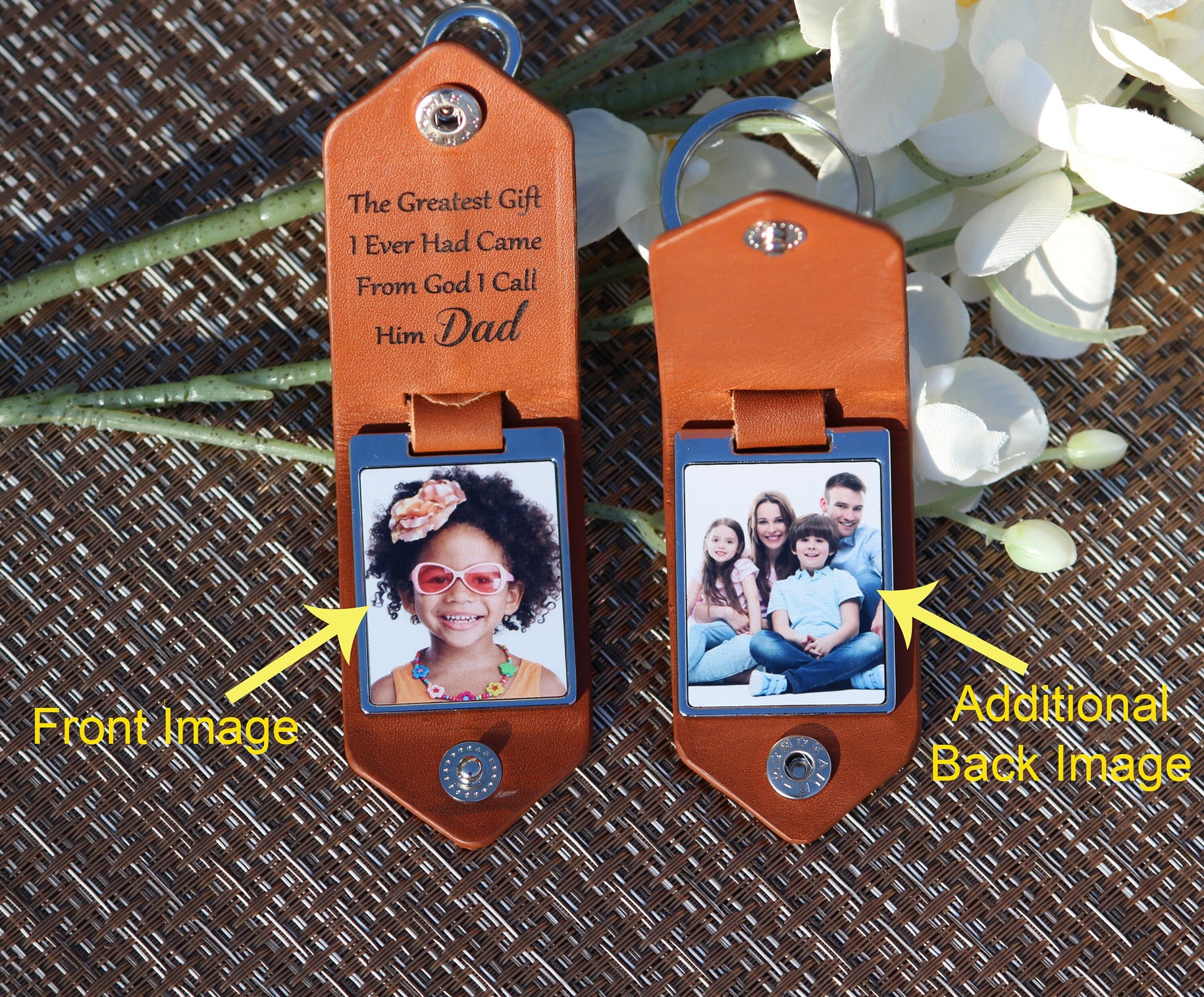 Personalized Leather, Double Sided Photo, Drive Safe, Hidden Personal Message, Birthday, Anniversary, Wedding, Dad, Grandpa Fathers Day Gift