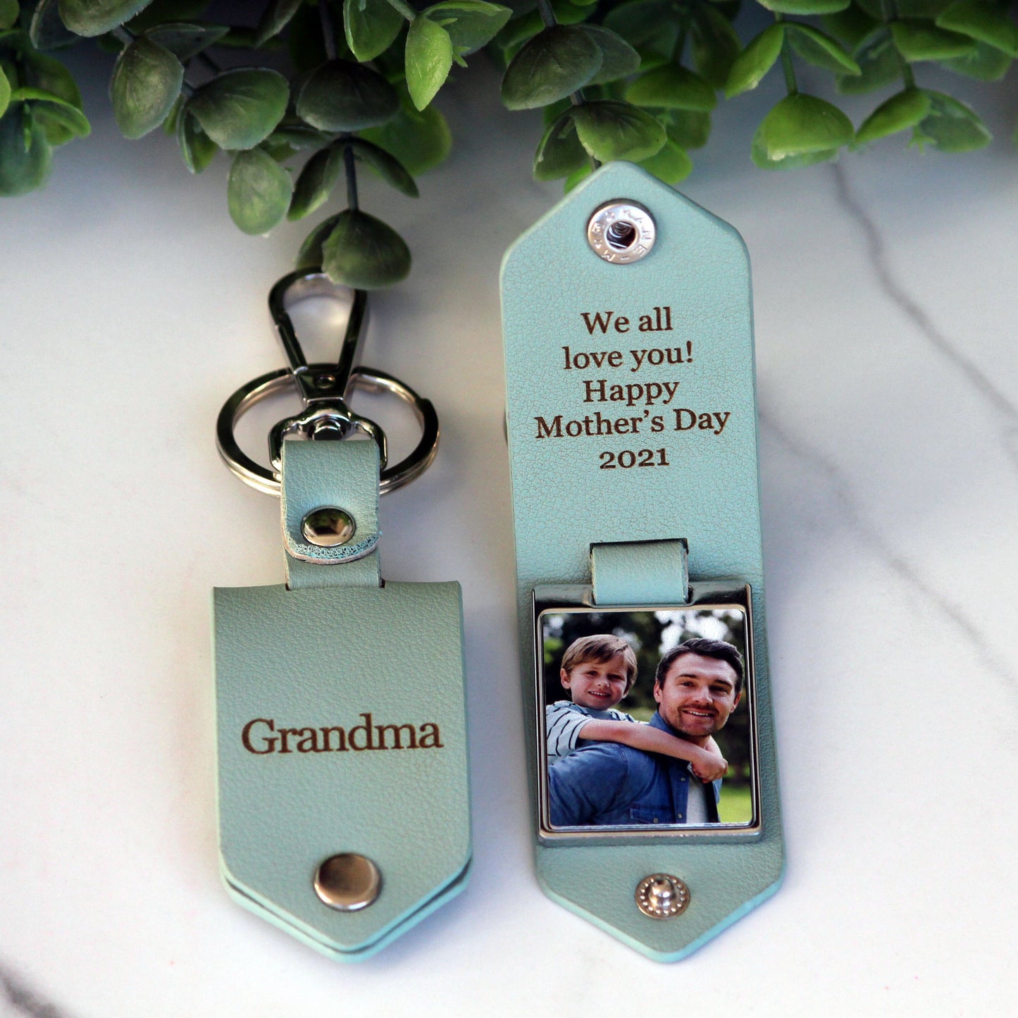 Personalized Photo Keychain, Double Sided Photo, Drive Safe Leather Keychain - Birthday, Anniversary, Wedding, Memorial, Handwritten Gift