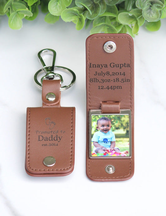 Unique Personalized Leather Photo Keychain, Drive Safe, First Time Dad Mom Gift - PopPop Gift, Grandpa Gift, Father's Day Gift