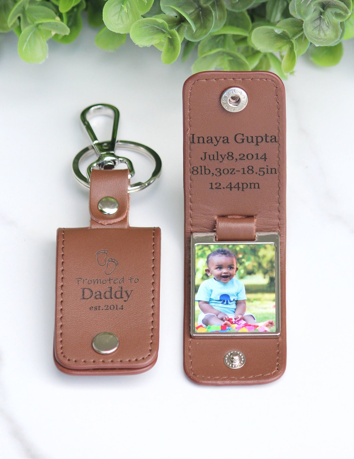 Personalized Leather Photo Keychain, Drive Safe, First Time Dad Mom Gift - Birthday, Anniversary, Memorial, Grandpa, Christmas Gift Gift
