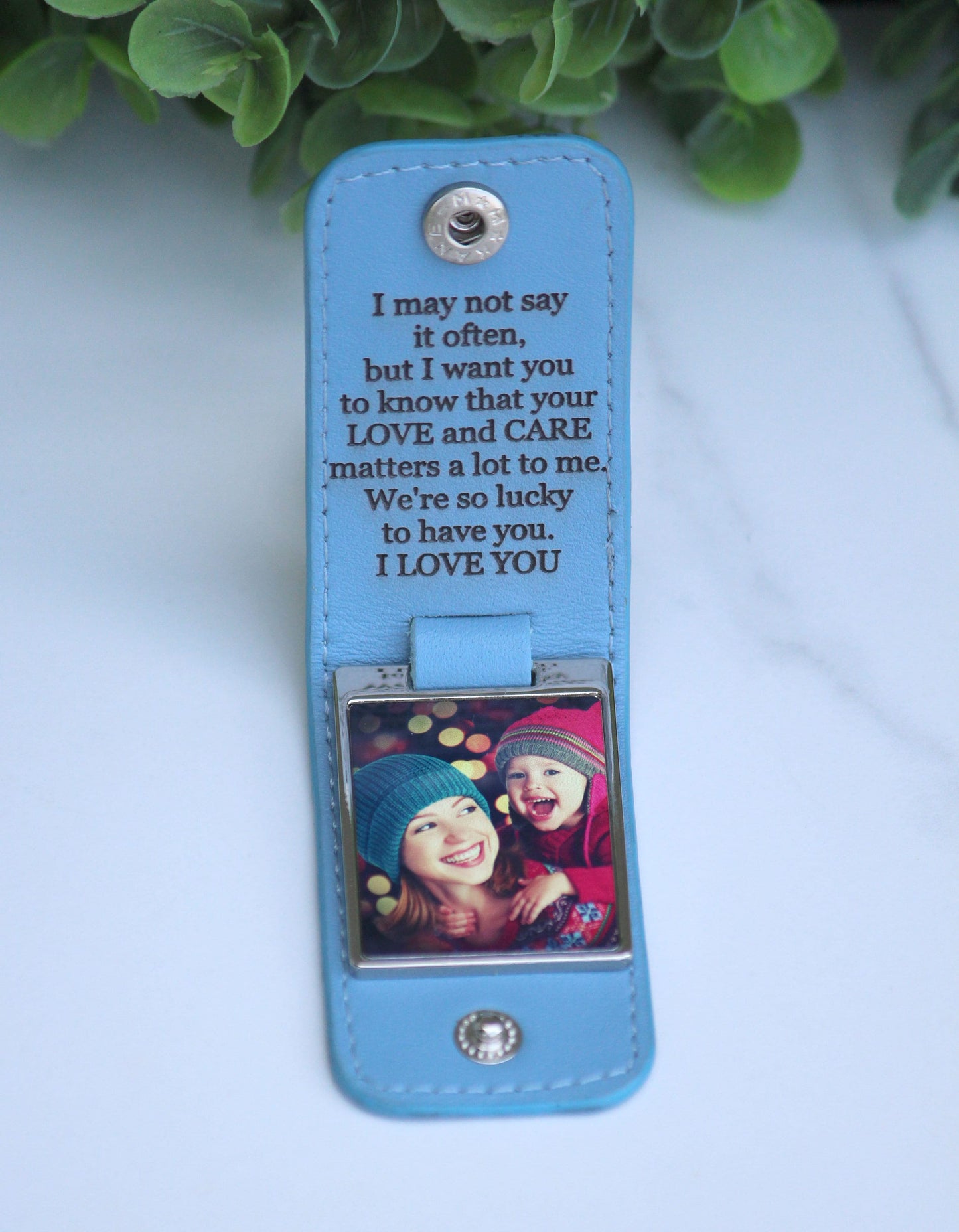 Mothers Day, Fathers Day, Personalized Leather Photo Keychain, Drive Safe, First Time Dad Mom Gift - Birthday, Anniversary, Memorial Gift