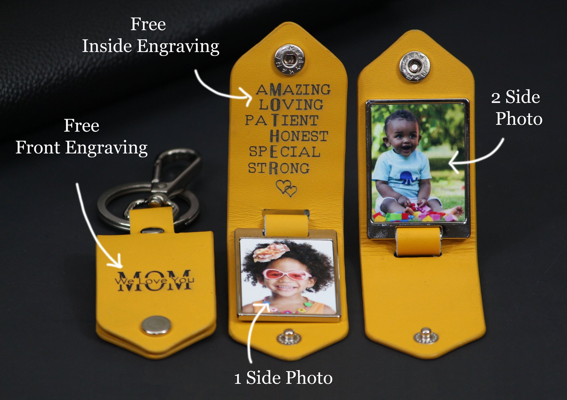 Personalized Leather Photo Keychain, Drive Safe, First Time Dad Mom Gift - Unique Father's Day Gift, Birthday, 3rd Anniversary, Wedding Gift