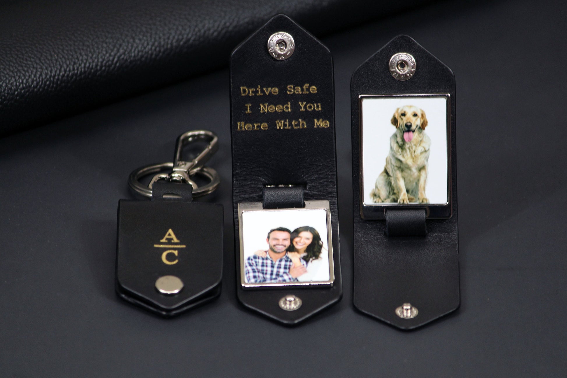 Father's Day, Custom Leather Keychain, Customizable keychain, Personalized Photo, Drive Safe Keychain, First Time Dad Mom Gift