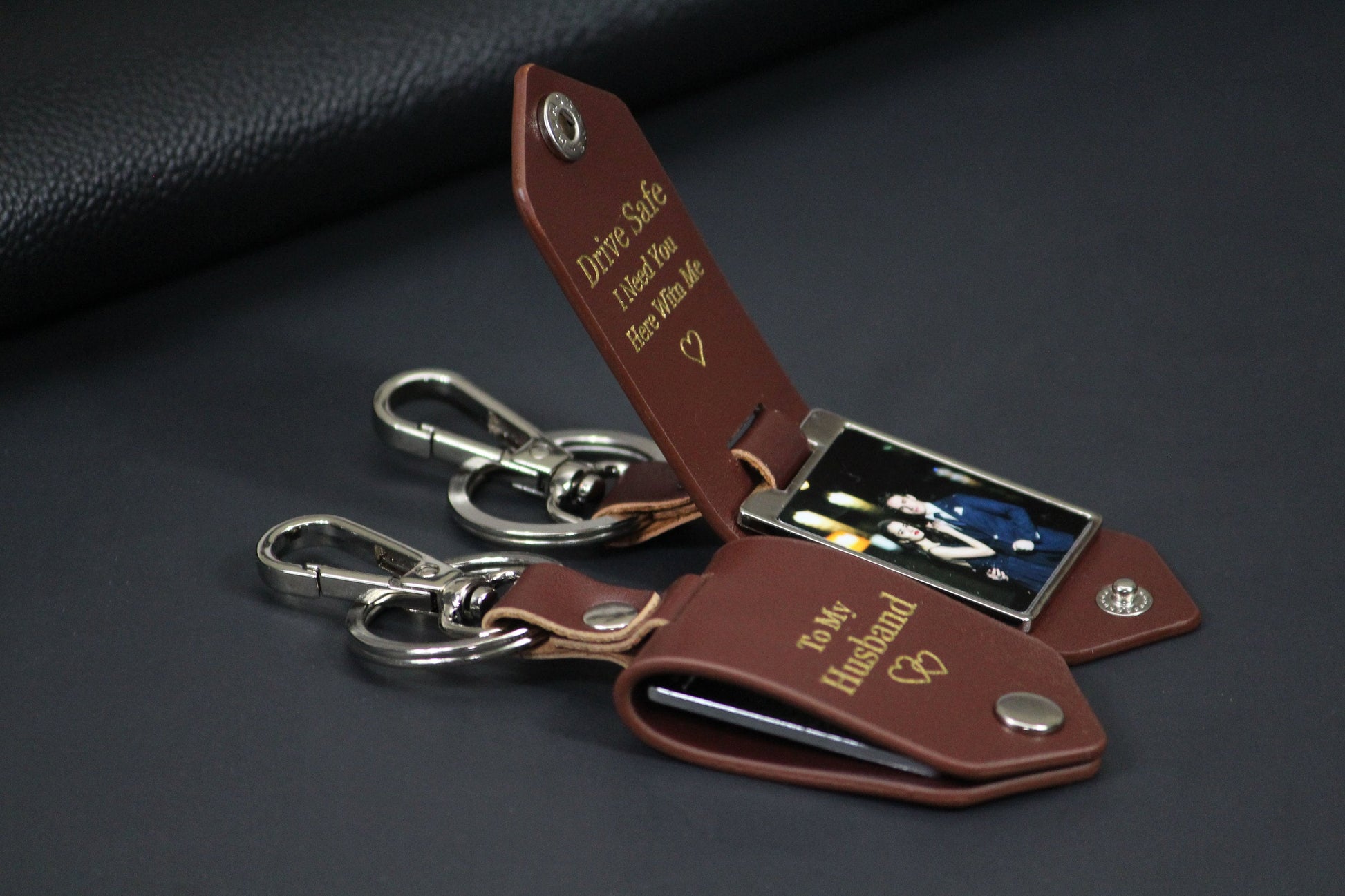 Personalized Leather Photo Keychain, Drive Safe, First Time Dad Mom Gift - Unique Father's Day Gift, Birthday, 3rd Anniversary, Wedding Gift
