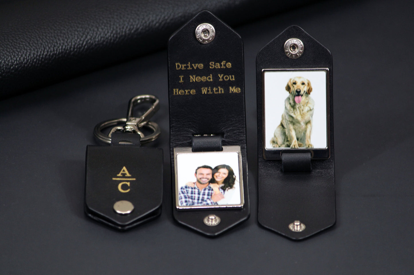 Personalized Leather Photo Keychain, Drive Safe, Handwritten Message, Boyfriend Girlfriend - Mothers Day, Fathers Day, Grandma, Grandpa Gift