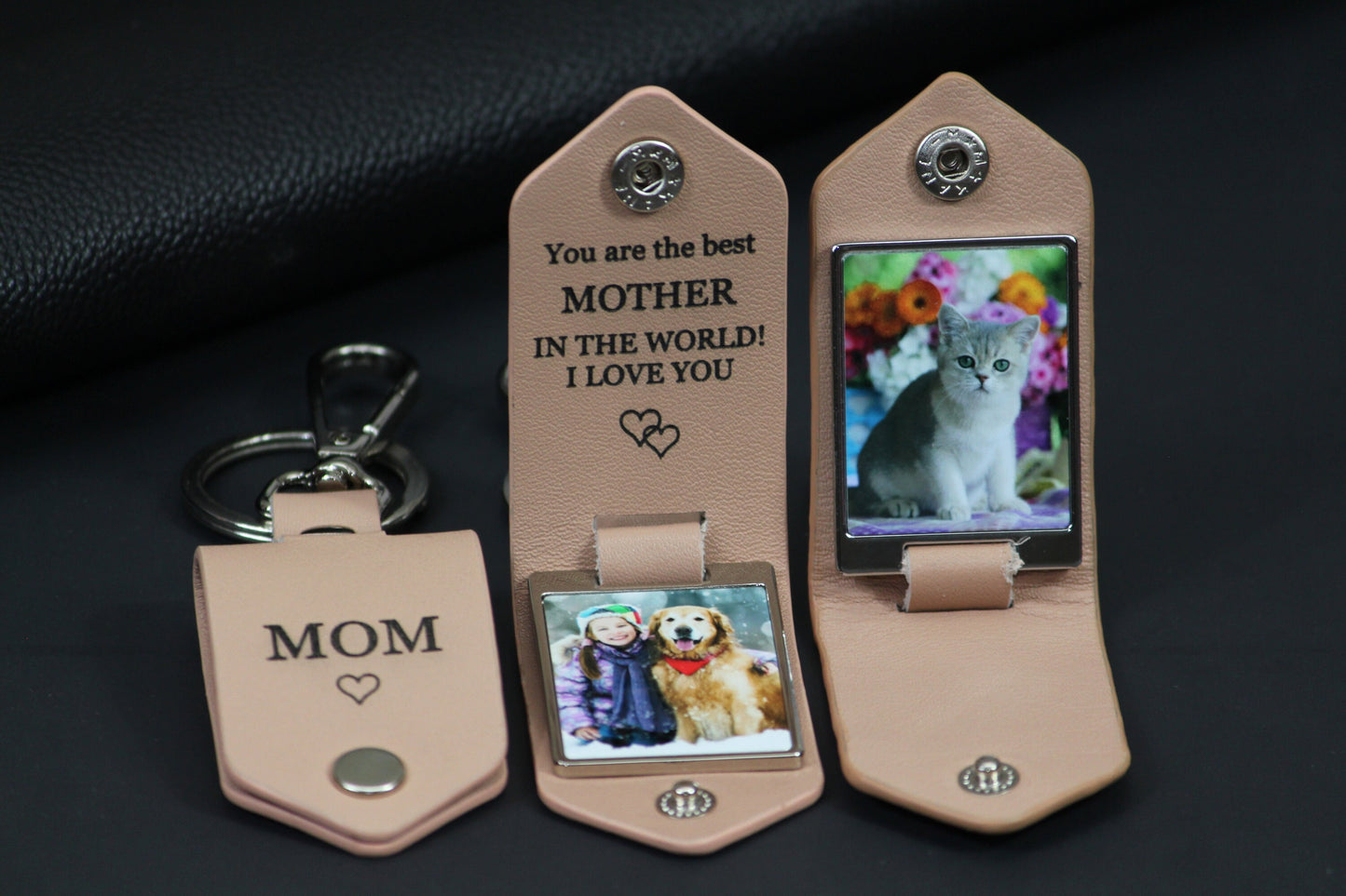 Personalized Leather Photo Keychain, Drive Safe, Handwritten Message, Boyfriend Girlfriend - Mothers Day, Fathers Day, Grandma, Grandpa Gift