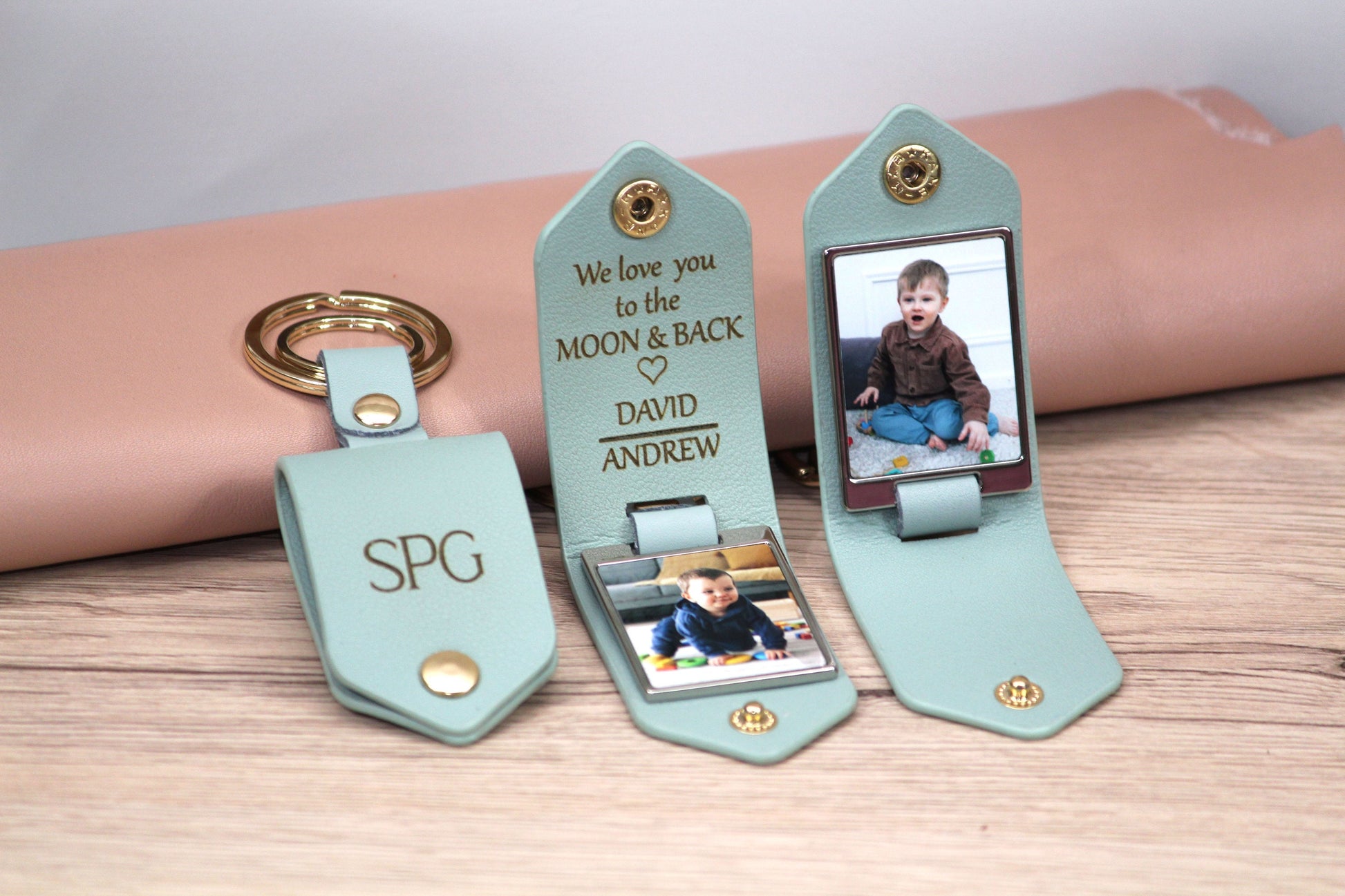 Customizable Leather Photo Keychain, Grandpa Gift, Papa Key Fob, First Time Dad, Initials Keychain, Fathers Day Gift