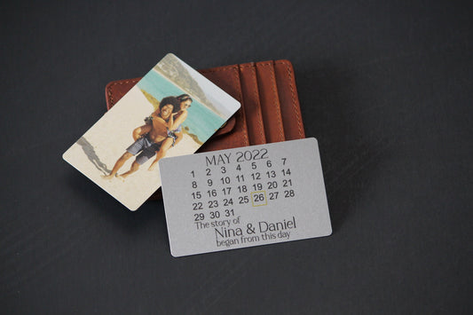 Color Photo Metal Wallet Photo Insert, Personalized Anniversary Calendar Date, Custom 1st Time Dad Date, Father's Day