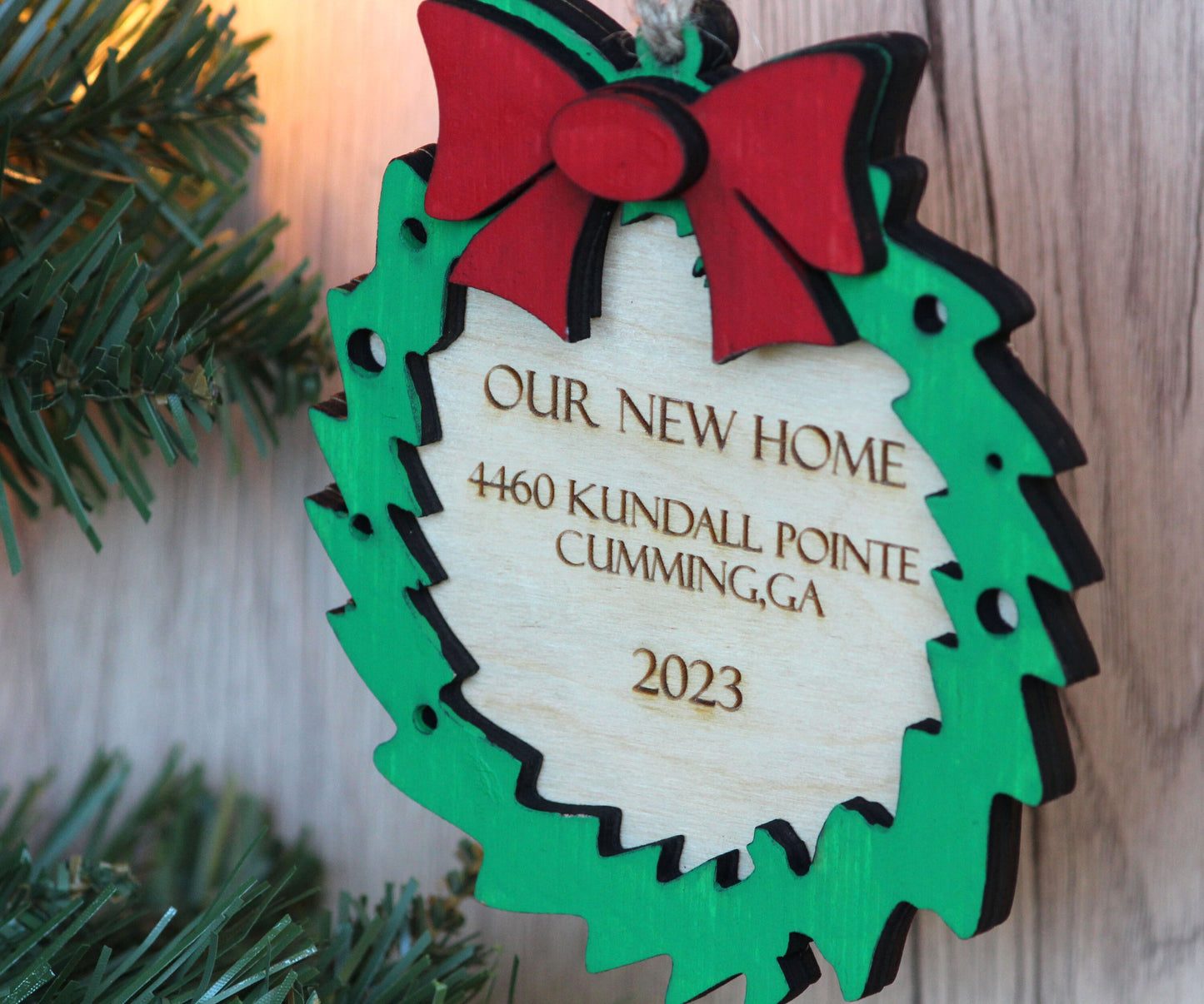 Personalized Wooden Ornament, New Home Christmas Tree Ornament, Custom Wood Ornament With Home Address