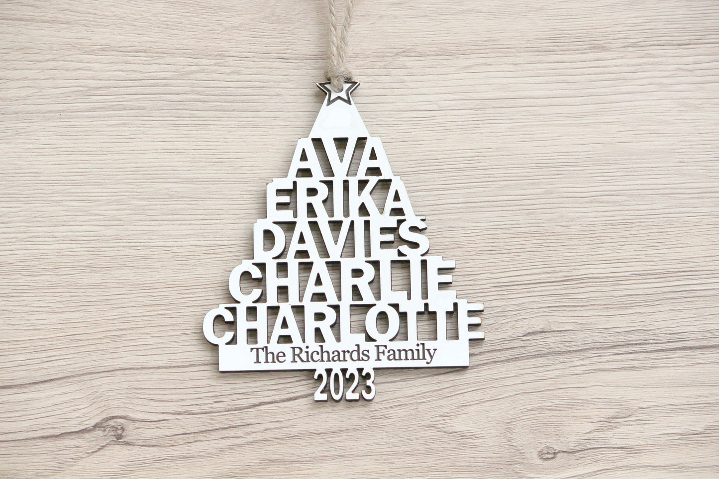 Personalized Family Ornament, Family Name Christmas Tree Ornament, Custom Wood Ornament