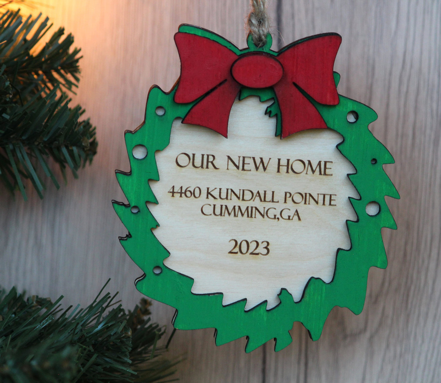 Personalized Wooden Ornament, New Home Christmas Tree Ornament, Custom Wood Ornament With Home Address