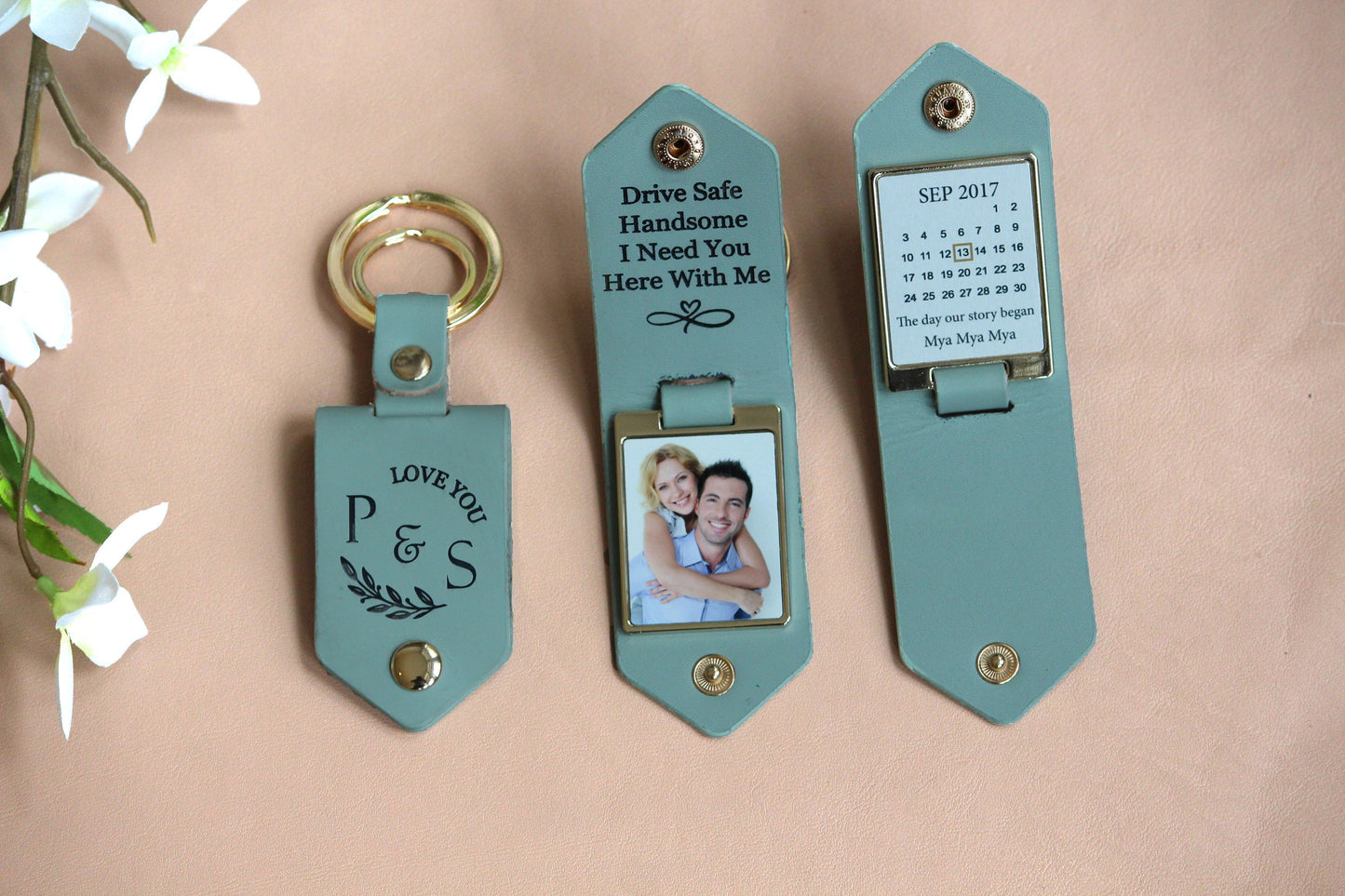 Personalized Photo Keychain Husband Boyfriend Engagement Anniversary Calendar, 1st Dating Date, Drive Safe Keychain, Christmas Gift for Men